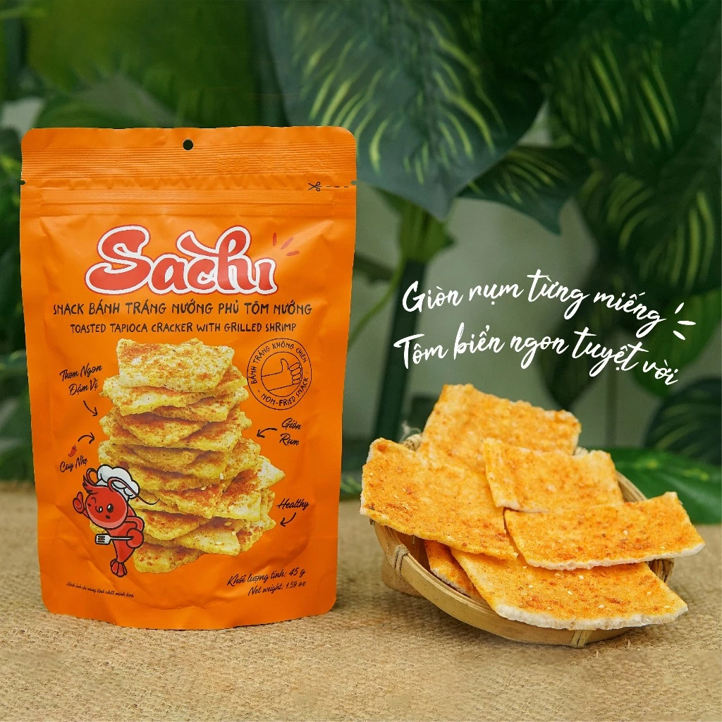 Snack bánh tráng nướng Sachi phủ tôm nướng